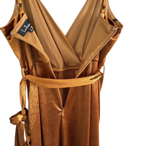 Lulus Regal Evening Copper Velvet Jumpsuit Small Party Cocktail Dressy - Picture 8 of 16
